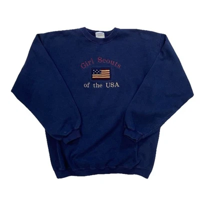 Vintage Girl Scouts of the USA Sweatshirt L Made in USA Faded Navy Crewneck - Image 1 of 4