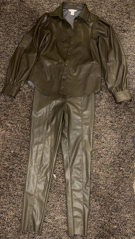 H&M Khaki faux leather 2 piece set - Image 1 of 1