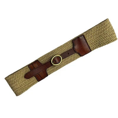 Linea Pelle Cotton Leather Belt S/M Gold Woven Brass Buckle  2.25in Wide - Image 1 of 4