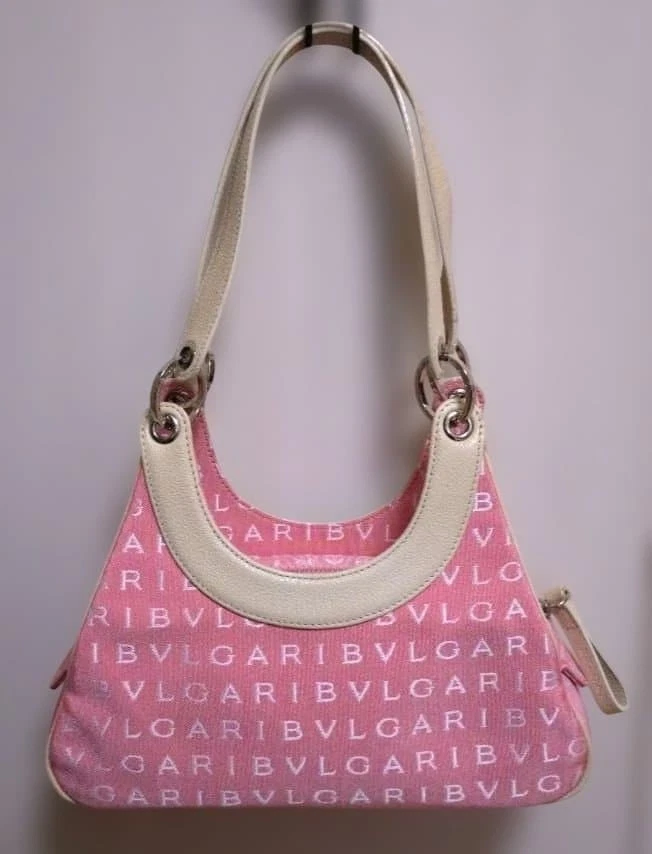 Bvlgari Bolso de Hombro Bolso de Mano Lona Cuero Rosa Para Mujer de Japón Foto 1 de 4