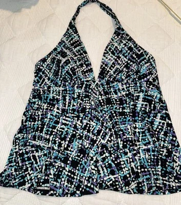 Camiseta tankini halter con volantes en capas Caribbean Joe Positive Energy para mujer talla 14 Foto 1 de 4