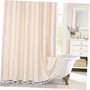 Beige Boho Farmhouse Shower Curtain Modern 72"W x 72"L (Pack of 1) Cream - Picture 1 of 8