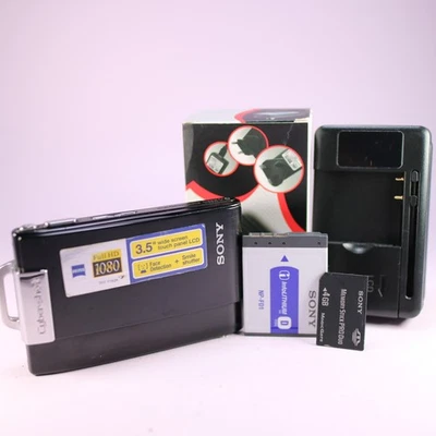 Sony Digital Camera Cybershot DSC-T200 8.1MP Black Tested Full Working Set - Image 1 of 4