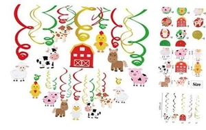 30Ct Farm Animal Hanging Swirl Decorations, Barnyard Party Supplies, Barn Yard - Picture 1 of 8