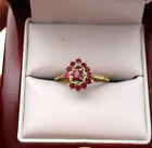 10K Yellow Gold Ruby & Diamond Cluster Cocktail Ring Size 7.5 [R197]