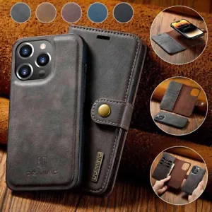 Removable Wallet Case Leather Flip Cover for iPhone 16e/15/14/13/12/11 XR SE 8 - Picture 1 of 33