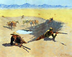 Cowboys Fight  For The Water With Horse Wild West Painting Real Canvas Art Print
