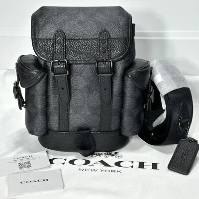 Coach Hitch Backpack 13 In Signature Canvas Charcoal -Mens Sling Bag CE506 NEW - Image 1 of 4