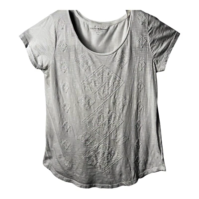 Белая рубашка с вышивкой Lucky Brand с коротким рукавом размер средний - Изображение 1 из 4