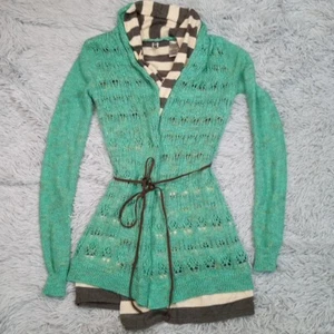 Maglione BKE donna S verde cardigan aperto davanti cintura casual cottage core accogliente - Foto 1 di 11