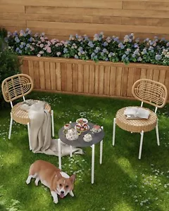 3 Piece Patio Bistro Set, Outdoor Furniture Set ,Coffee Table and Wicker Chairs - Picture 1 of 6
