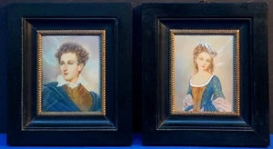 COPPIA DI ANTICHE MINIATURE DIPINTE CON CORNICE LACCATE- RITRATTO - Imagen 1 de 4