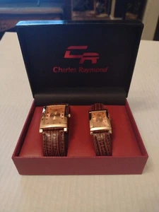 Charles Raymond Watch Gift Set His &Hers Burgundy Band Rose Gold New In Gift Box - Picture 1 of 14