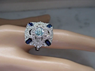  Anel de noivado de diamante azul 5 mm - Imagem 1 de 4