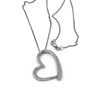 Collar de cadena Adwar con colgante de corazón abierto de diamantes fundidos de 18 pulgadas en oro blanco de 14 k - Imagen 1 de 10