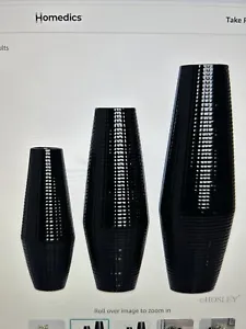 Hosley Set of 3 Black Textured Ceramic Vases. New/Open Box - Picture 1 of 3