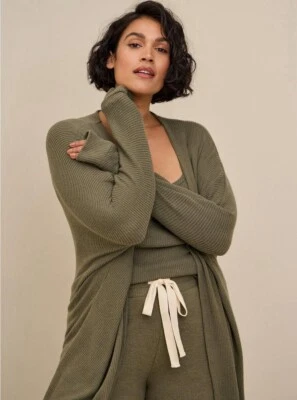 Torrid Super Soft Plush Rib Lounge Cocoon Womens Plus Size 00 Green - Image 1 of 4