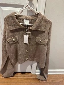 Pink Rose Brand Button Down Cropped Sweater Iced Mocha XL New With Tags - Picture 1 of 2
