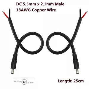 100x DC Power Supply Pigtail Cable 5.5mm x 2.1mm Male CCTV Cord LED Strip 18AWG - Picture 1 of 6