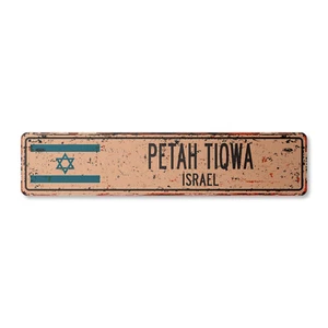 PETAH TIQWA ISRAEL De Colección Letrero de Calle Bandera Israel Ciudad Campo Carretera Rústico - Imagen 1 de 4