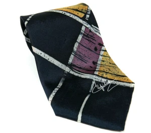 Corbata Ted Lapidus Paris para hombre de seda con patrón geométrico azul oscuro - Imagen 1 de 12