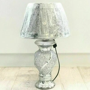 Silver Glitter Crushed Diamond Table With Lamp Shade Ornament Home Gift Diamante - Picture 1 of 1