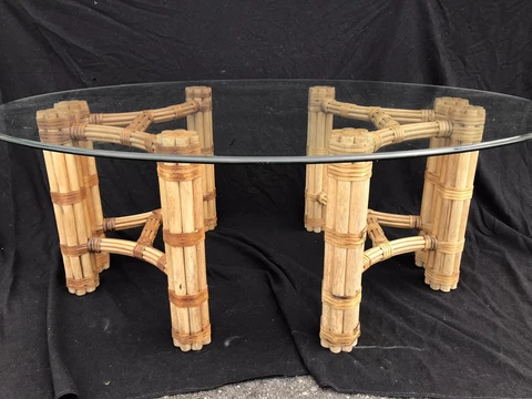 Vintage McGuire MCM Bamboo Double Pedestal Coffee Table 45” X 32” X 16” Tall Cover