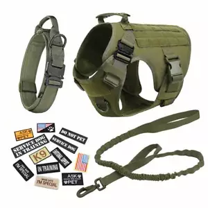 Tactical Dog Harness And Leash And Collar And 12pcs Patche For   Breeds-Popular - Picture 1 of 44