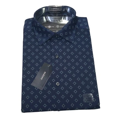 Alfani Men's Slim-Fit stretch Medallion Dress Shirt blue/green 14-14.5 32-33  - Image 1 of 4