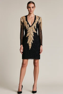 Vestido De Colección Años 80 Lillie Rubí Lentejuelas Cuentas Seda M Retro Glamour Fiesta Año Nuevo Foto 1 de 4