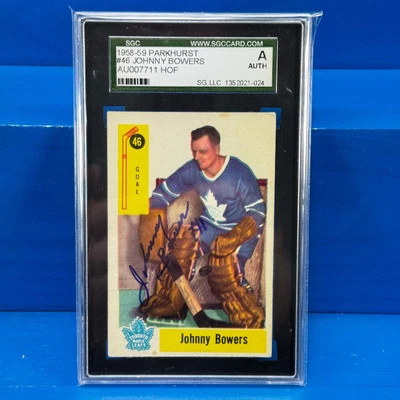 Johnny Bower Autografiado De Colección 1958 Parkhurst #46 Maple Leafs Salón de la fama Automático SGC Foto 1 de 2