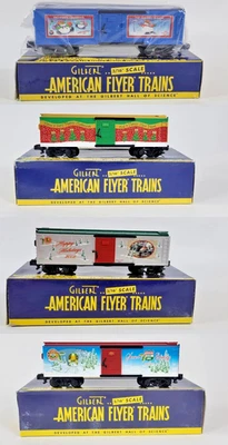 S-Gauge American Flyer Christmas Box Cars  - Lot of 4 - All Are New - Image 1 of 3