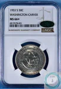 1953-S Washington-Carver Commemorative 50c NGC MS 66+ w/CAC - Near Superb Gem!!! - Picture 1 of 12