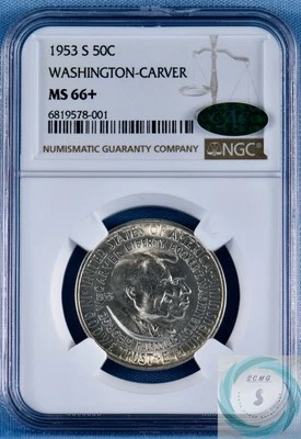 1953-S Washington-Carver Commemorative 50c NGC MS 66+ w/CAC - Near Superb Gem!!! - Image 1 of 4