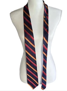 Chaps Mens Formal Necktie Striped Tie in Navy, Red, and Orange • 60" - Picture 1 of 6