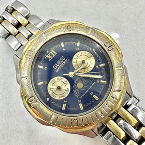 Vintage Guess Waterpro 97’ Sun / Moon Date Day Dial St.Steel Men’s, New Battery - Picture 1 of 14