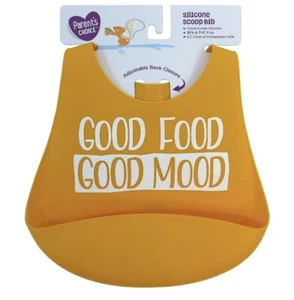 Parents Choice Baby Toddler Silicone Scoop Bib GOOD FOOD HOOD MOOD Orange - Picture 1 of 9