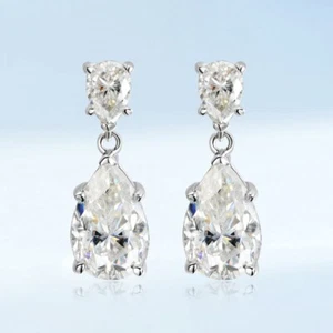 D VVS1 Pear Cut Moissanite Drop Earrings Women Party Gift 18K White Gold Plated - Picture 1 of 12