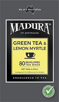 Madura Green Tea & Lemon Myrtle 80 Enveloped Tea Bags Au • 13.36$
