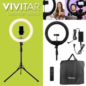 Vivitar 18-Inch LED Ring Light, Adjustable 63-Inch Tripod Stand, with Phone Stan - Picture 1 of 18