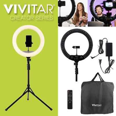 Vivitar Anillo de Luz LED de 18 Pulgadas, Soporte de Trípode Ajustable de 63 Pulgadas, con Soporte para Teléfono Foto 1 de 4