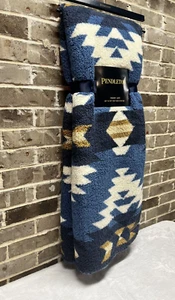 Pendleton Blue/Ivory/Gold EAGLE RIVER SHERPA/FLEECE Throw Blanket 50" x 70" NEW - Picture 1 of 6