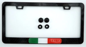 Italy Italian Flag Black Carbon Fibre Fiber Look metal Car License plate frame - Foto 1 di 4