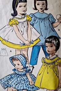 1960s Babydoll Smock Dress Bonnet Sewing Pattern Butterick 9050 Toddler Size 1
