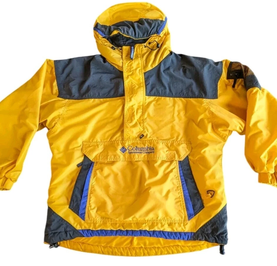 Vintage Columbia Sport Jacket Mens Lg Yellow Anorak 1/2 Zip Ski