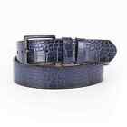 Blue Mens Vegan Leather Belt Croco Emboss For Jean Male Casual Wide Thick 4.0 cm