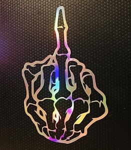 2 pack - Skeleton Middle Finger Holographic Vinyl Decal for Windows, any Surface