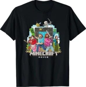 A Minecraft Movie Main Characters Group Shot Cartoon Style T-Shirt - Picture 1 of 3