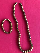 Vintage Necklace and Bracelet, Tiger's Eye Beads, 24 and 7 Inches