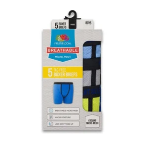 Fruit Loom BOYS Breathable Micro Mesh Boxer Briefs S 6 8 Blue Black Green 5 Pack - Picture 1 of 6